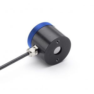 Calex PyroSigma - miniature infrared temperature sensor with display - front showing lens and mounting holes